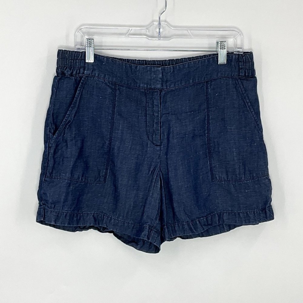 Ann Taylor Shorts Women 6 Blue Linen Blend Pull On Pockets Beach Vacation Resort